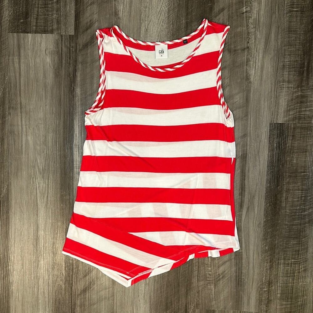 Cabi Carousel Asymmetrical Striped Rayon Tank - Medium